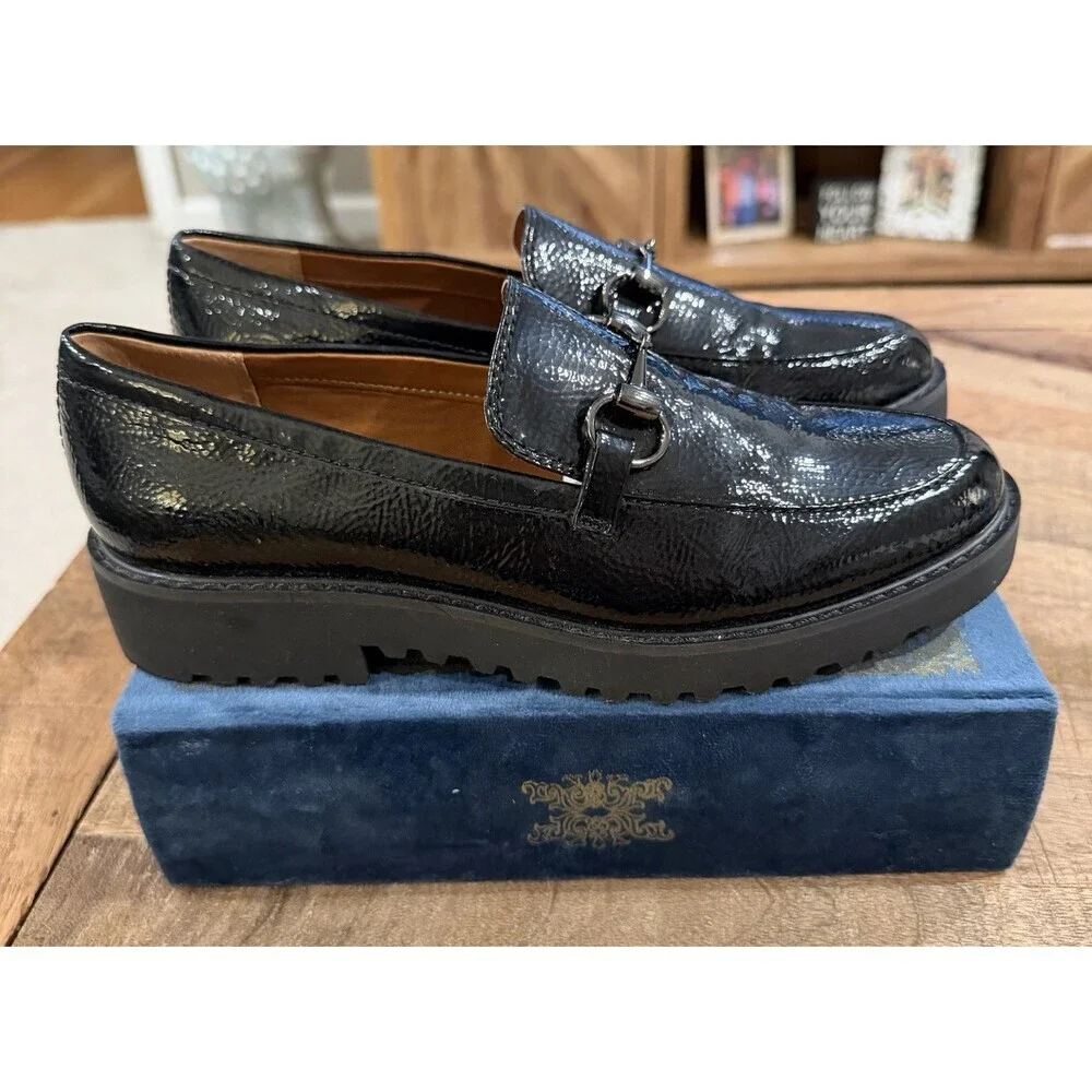 Franco Sarto Cason Loafers Lug Sole Black Patent Womens 6.5M Chunky 90s Y2K - Picture 6 of 9